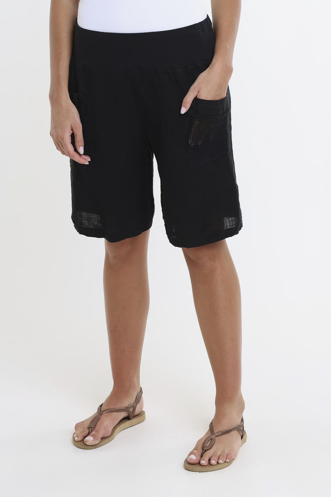 PS114 001 Black Agatha Mesh Pocket Linen Short-2