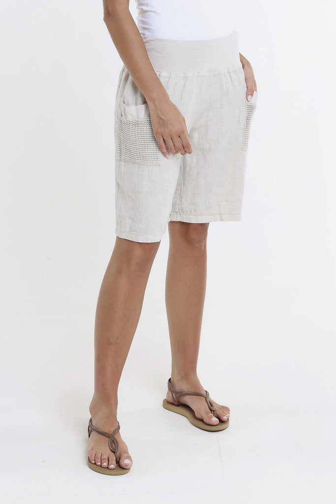 PS114 250 Beige Agatha Mesh Pocket Linen Short-1