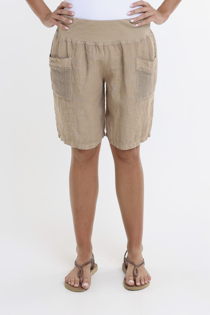 PS114 258 Camel Agatha Mesh Pocket Linen Short-2