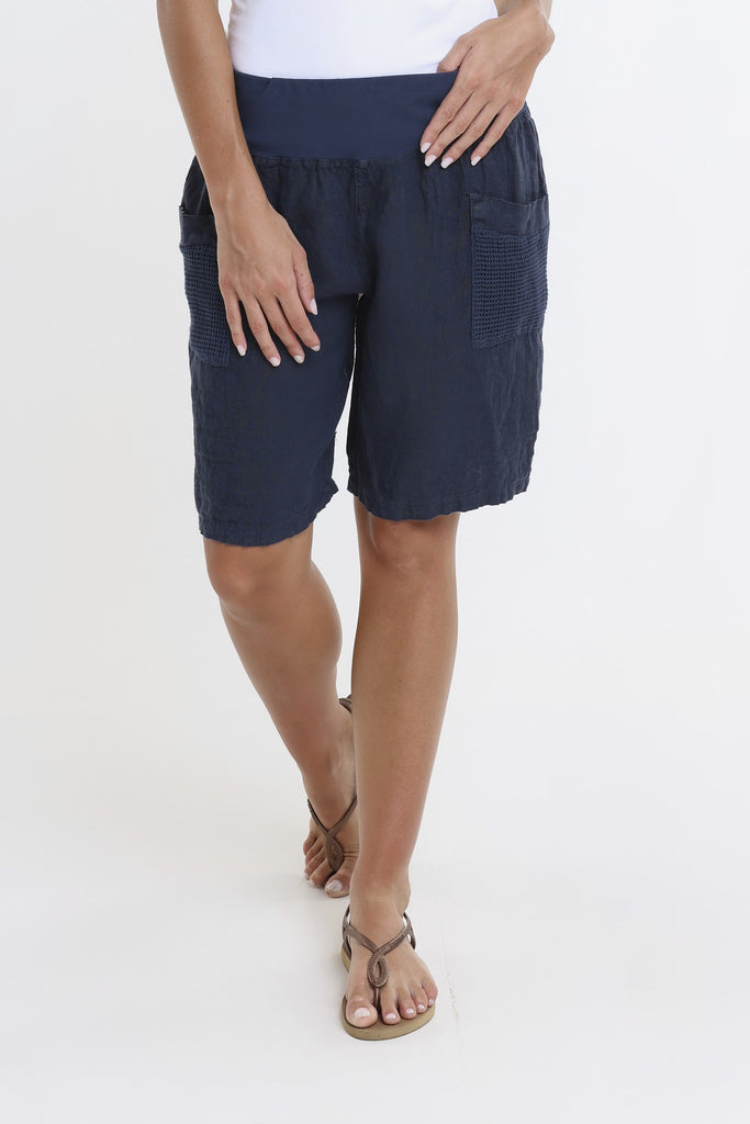 PS114 409 Navy Agatha Mesh Pocket Linen Short-2