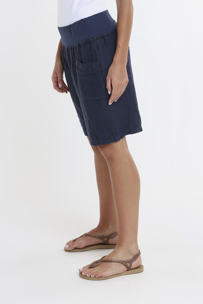 PS114 409 Navy Agatha Mesh Pocket Linen Short-3