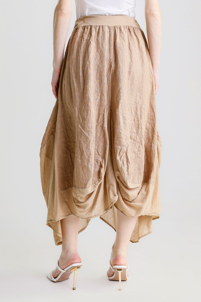 SL102W 258 Camel Brenna Cotton/Linen Bunched Pocket Skirt