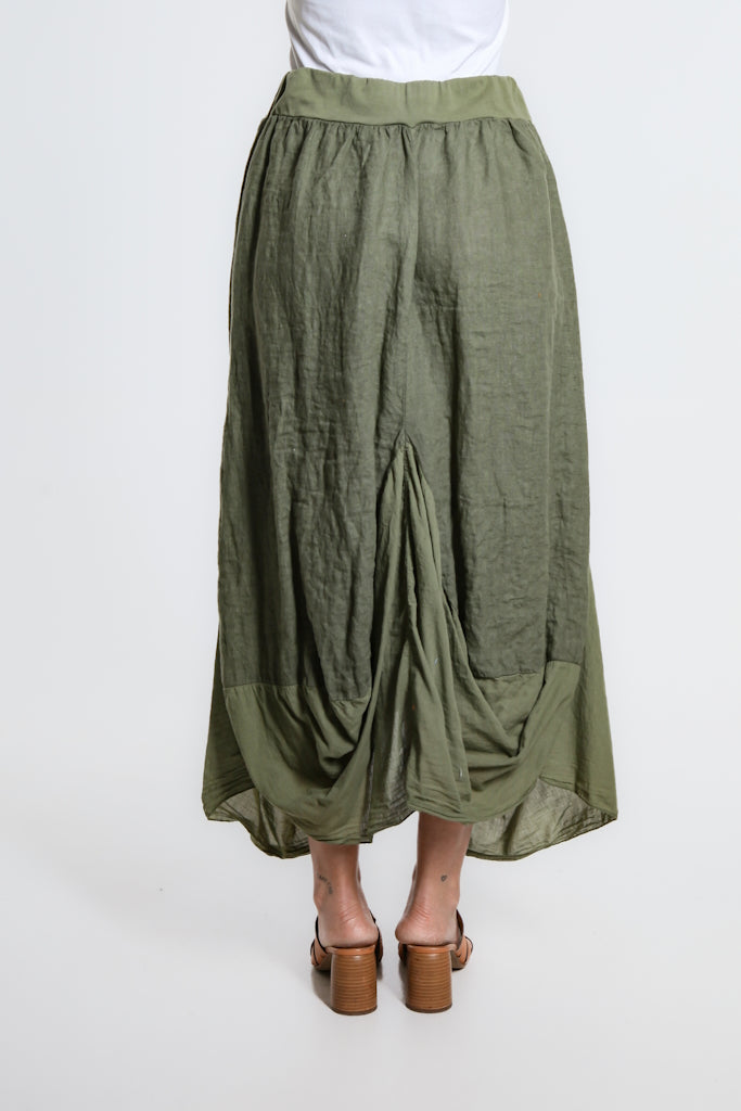 SL102W-303 Army Brenna Cotton/Linen Bunched Pocket Skirt