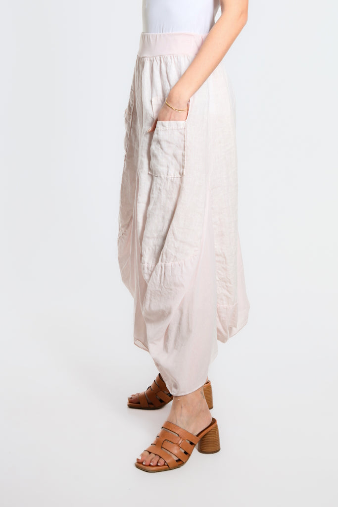 SL102W-681 Blush Brenna Cotton/Linen Bunched Pocket Skirt
