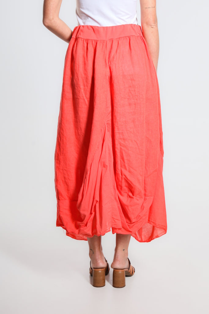 SL102W-810 Coral Brenna Cotton/Linen Bunched Pocket Skirt