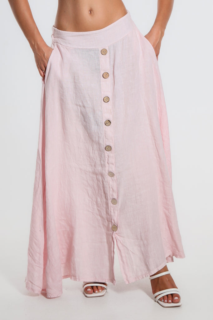 SL108-681 Blush Rosalyn Linen Button Flair Skirt