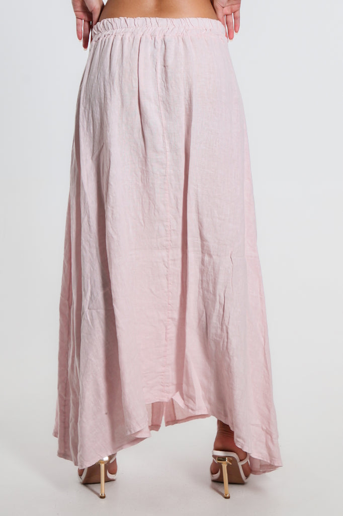 SL108-681 Blush Rosalyn Linen Button Flair Skirt