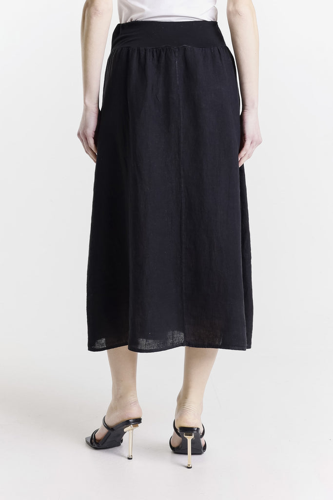 SL112 001 Black Chris Button Pocket Linen Skirt