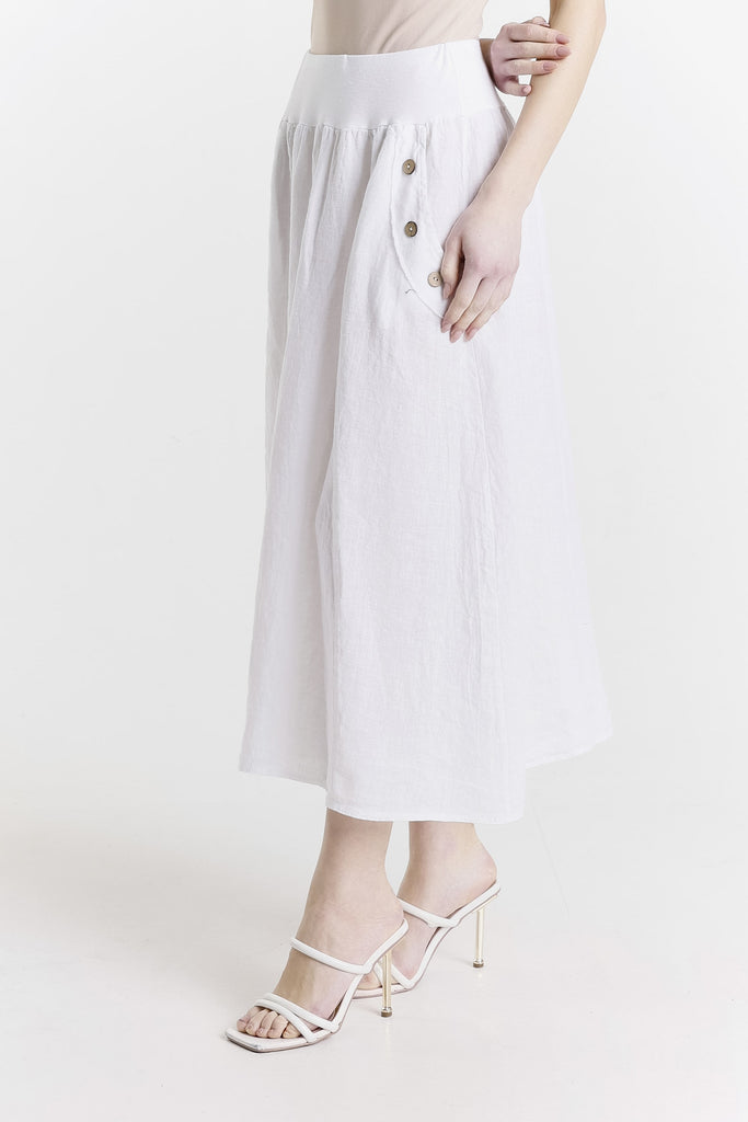 SL112 100 White Chris Button Pocket Linen Skirt
