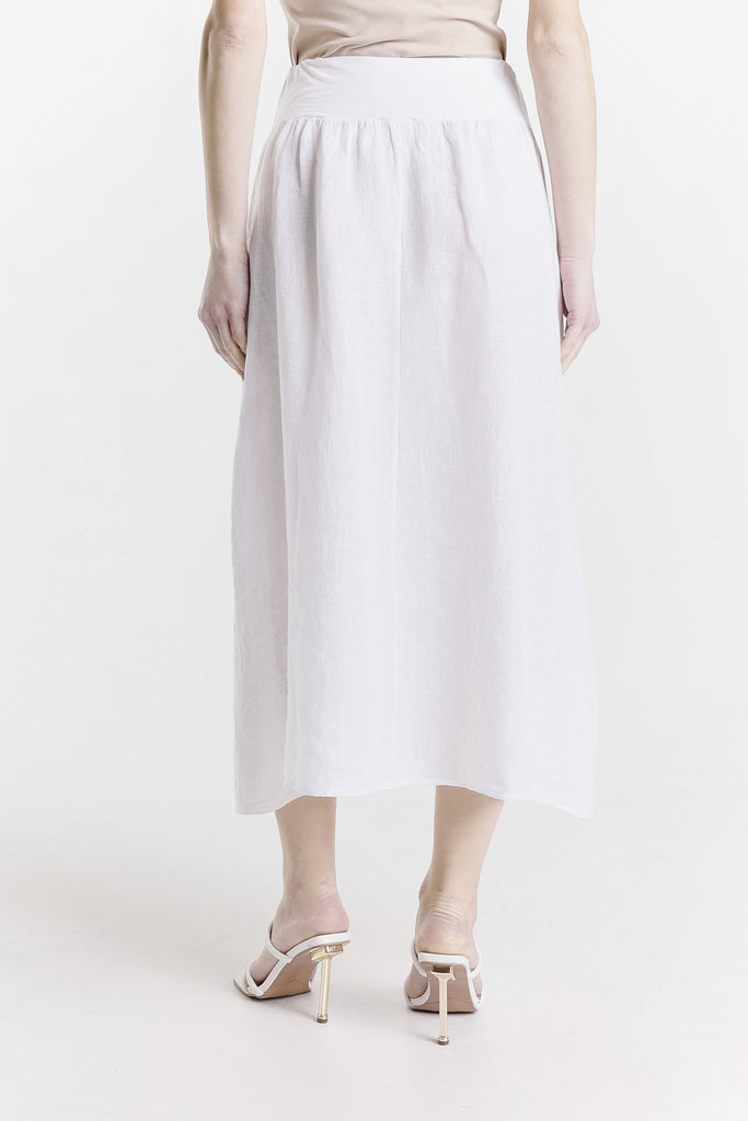 SL112 100 White Chris Button Pocket Linen Skirt