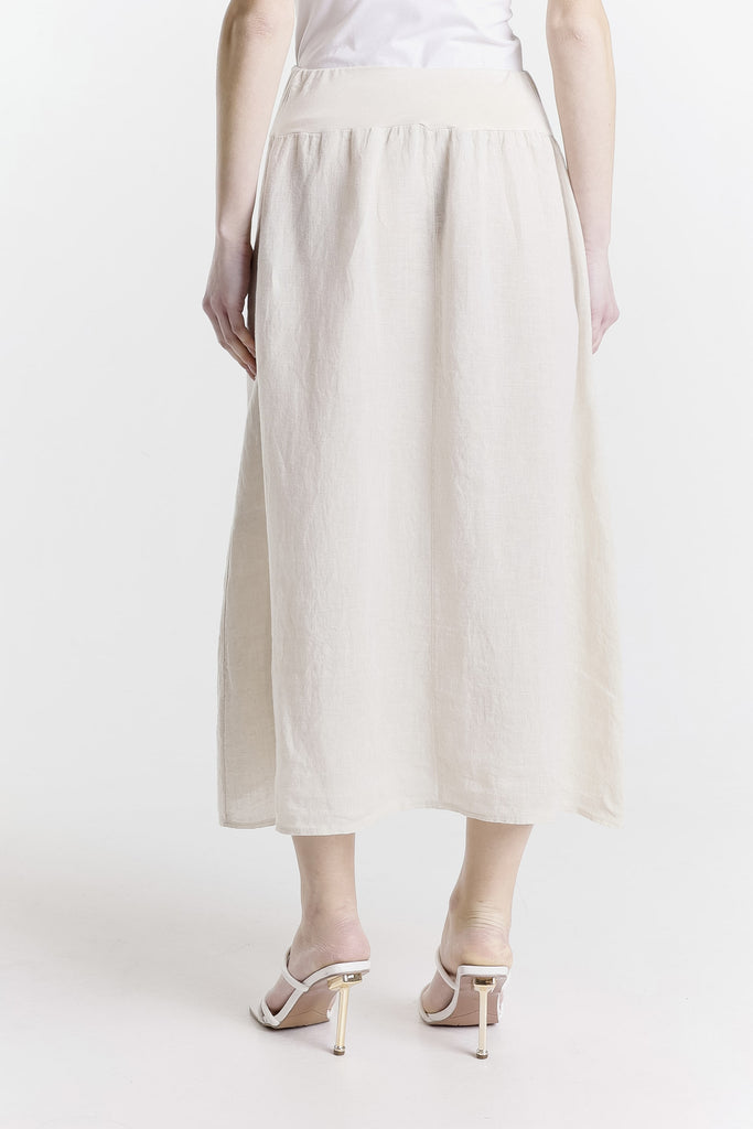 SL112 270 Beige Enzyme Chris Button Pocket Linen Skirt