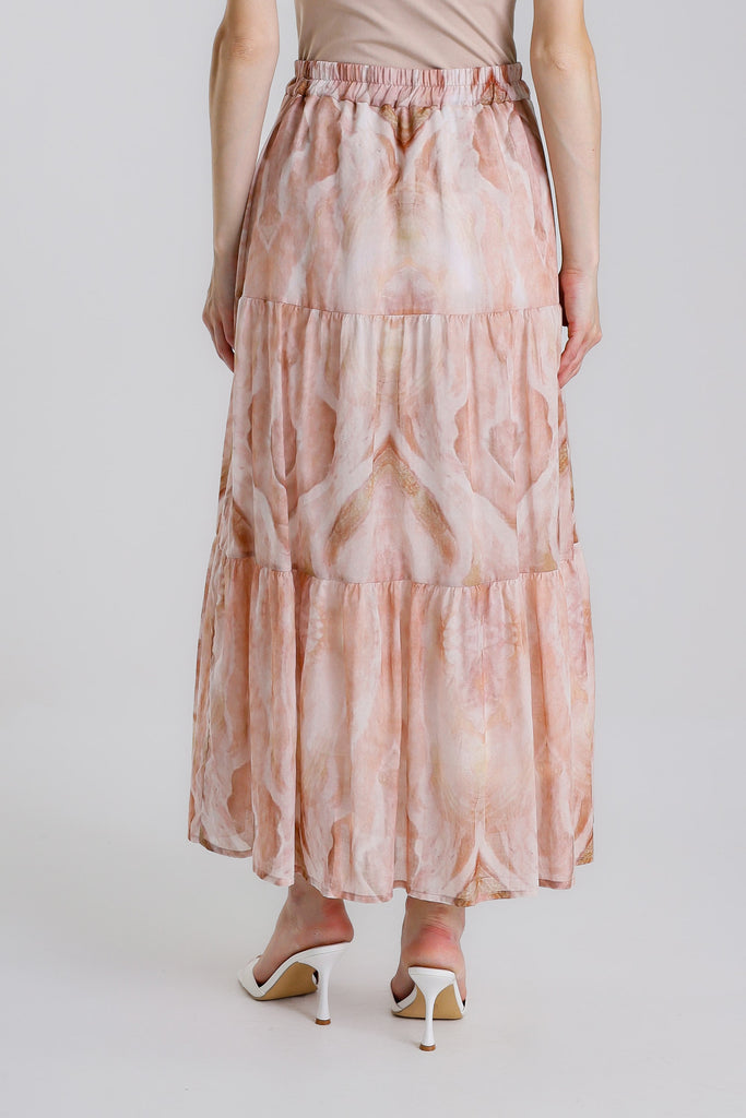 SL114R 659 Shell Pink Rhombus Malia Long Tiered Lined Cotton Voile Skirt