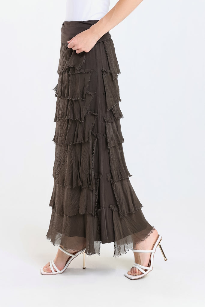 SL201-202 Espresso Elisa Silk Ruffle Skirt