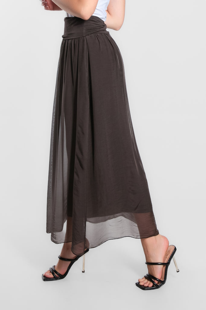 SL204-202 Espresso Brenda Long Silk Foldover Waist Skirt