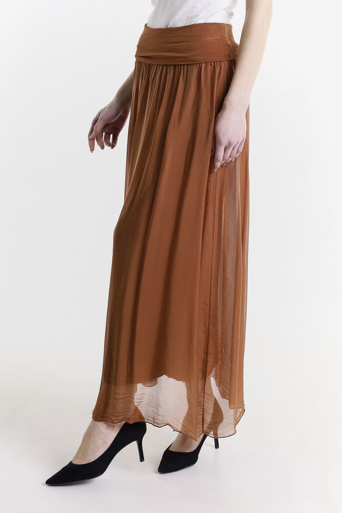 SL204 225 Rust Brenda Long Silk Foldover Waist Skirt