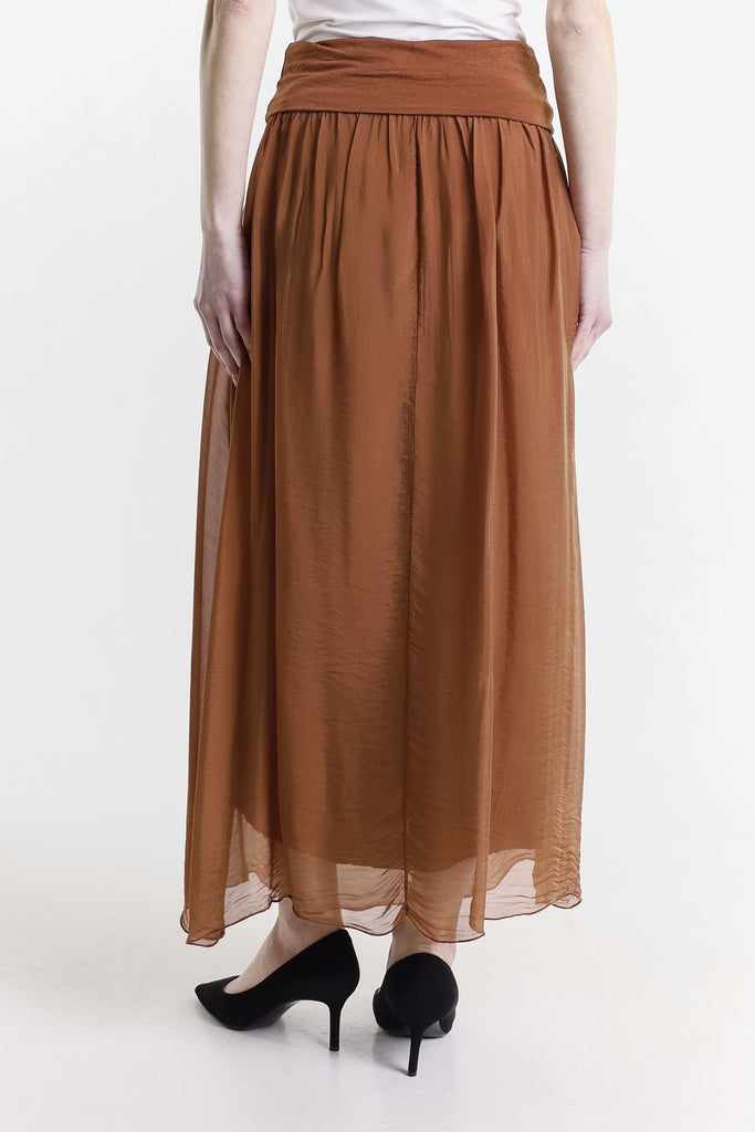 SL204 225 Rust Brenda Long Silk Foldover Waist Skirt