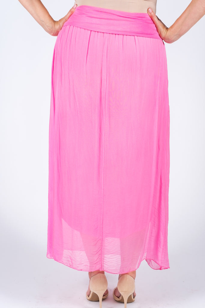 SL204-672 Fuchsia Brenda Long Silk Foldover Waist Skirt