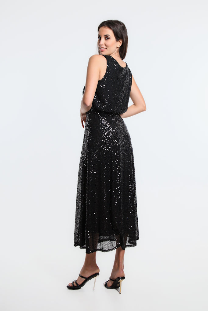 SL501-001 Black Rae Sequin Long Flare Skirt