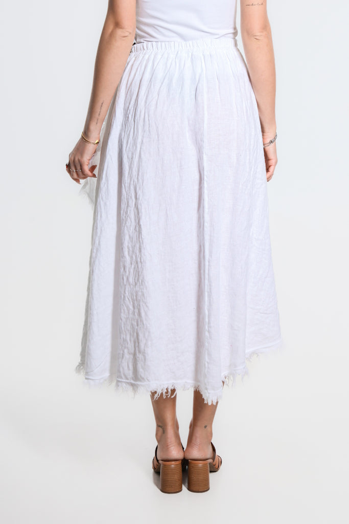 SS104-100 White Maureen Diagonal Hi/Lo Linen Skirt