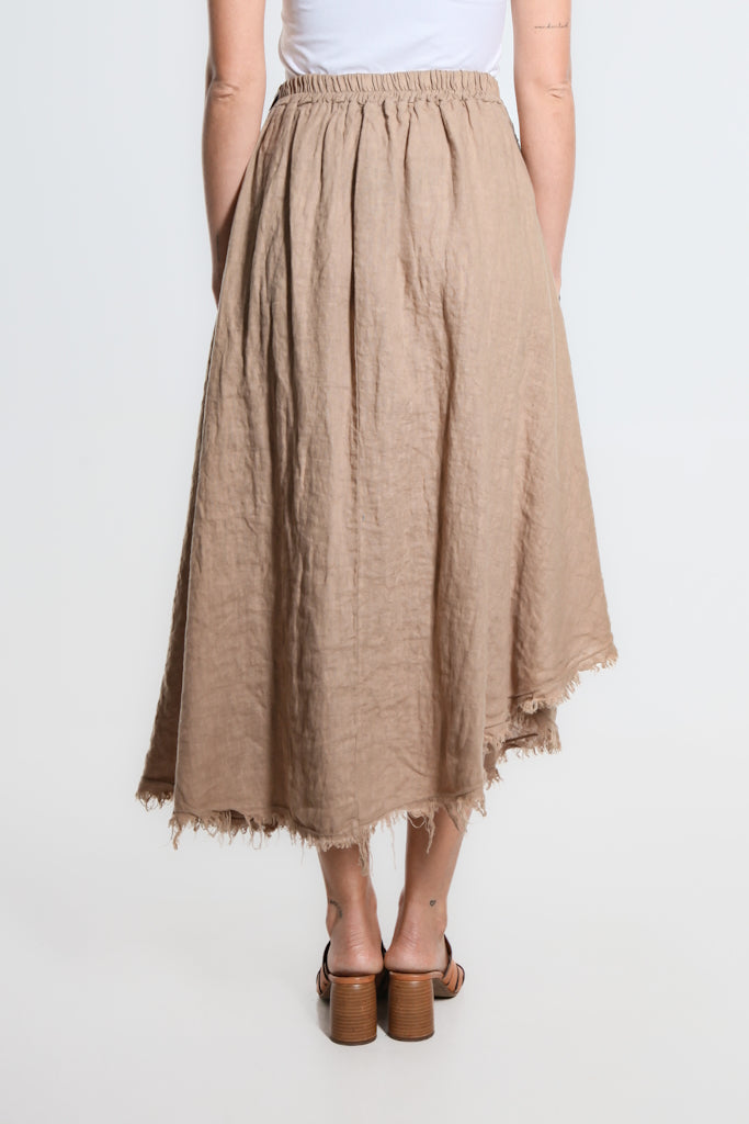 SS104-258 Camel Maureen Diagonal Hi/Lo Linen Skirt