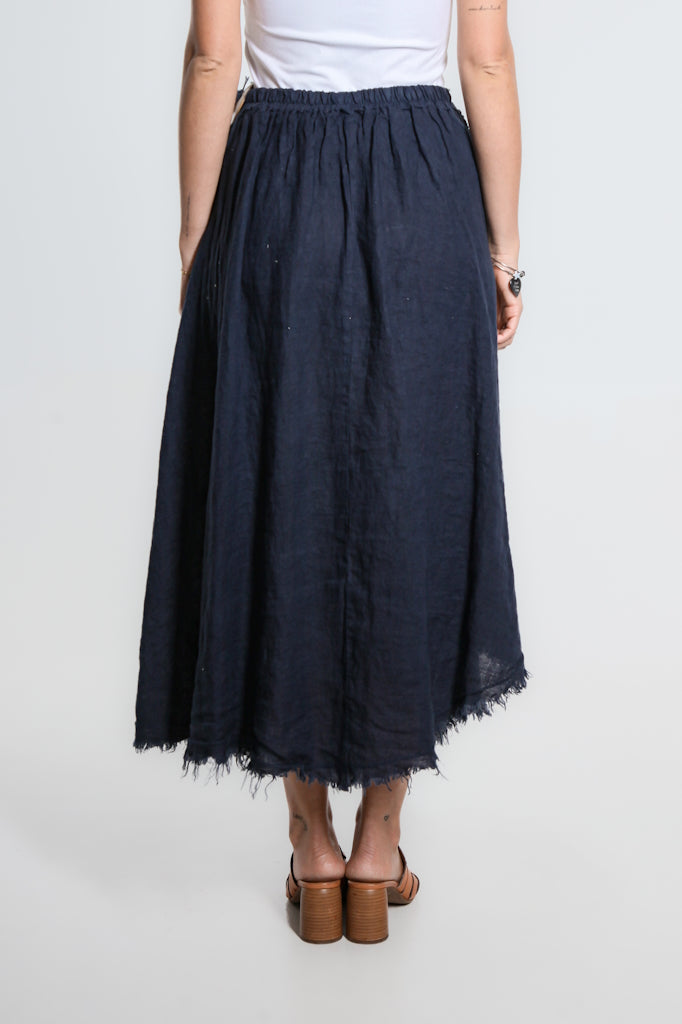 SS104-409 Navy Maureen Diagonal Hi/Lo Linen Skirt
