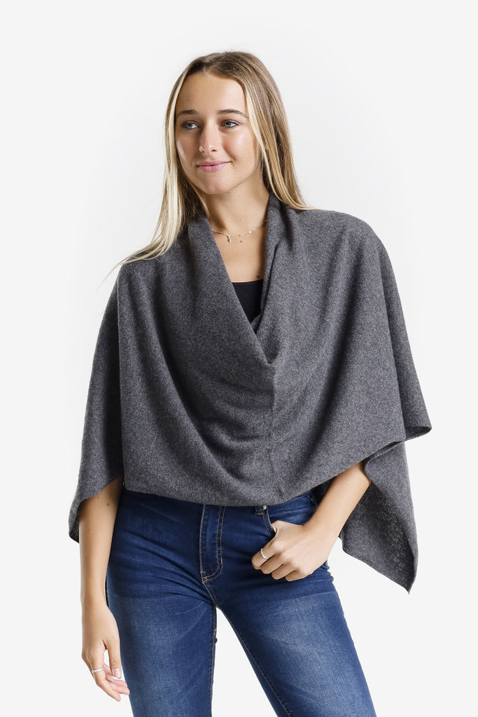 SWE06 032 Anthracite 100% Italian Crafted Cashmere Ruana-1