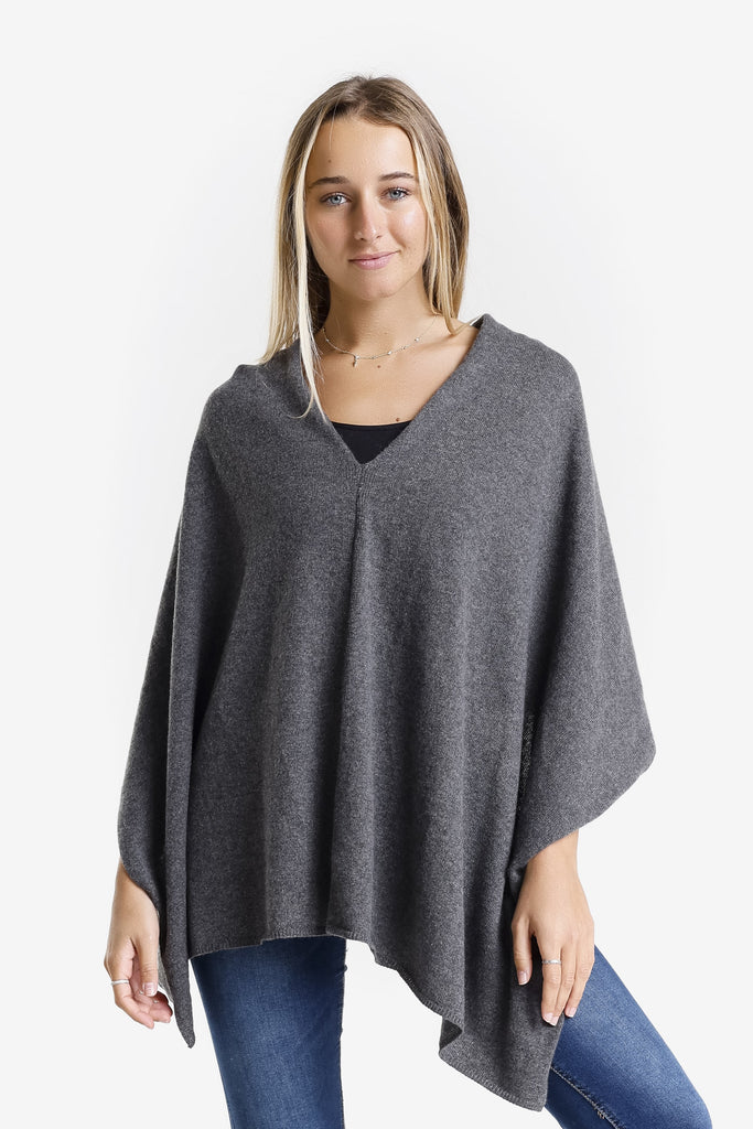 SWE06 032 Anthracite 100% Italian Crafted Cashmere Ruana-2