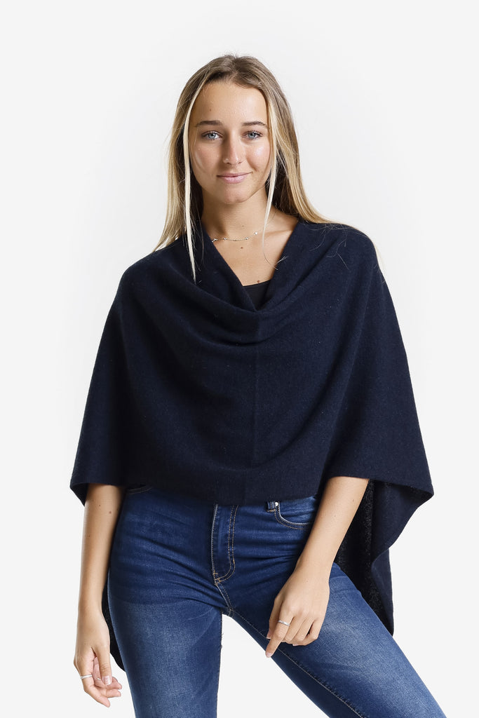 SWE06 409 Navy 100% Italian Crafted Cashmere Ruana-1