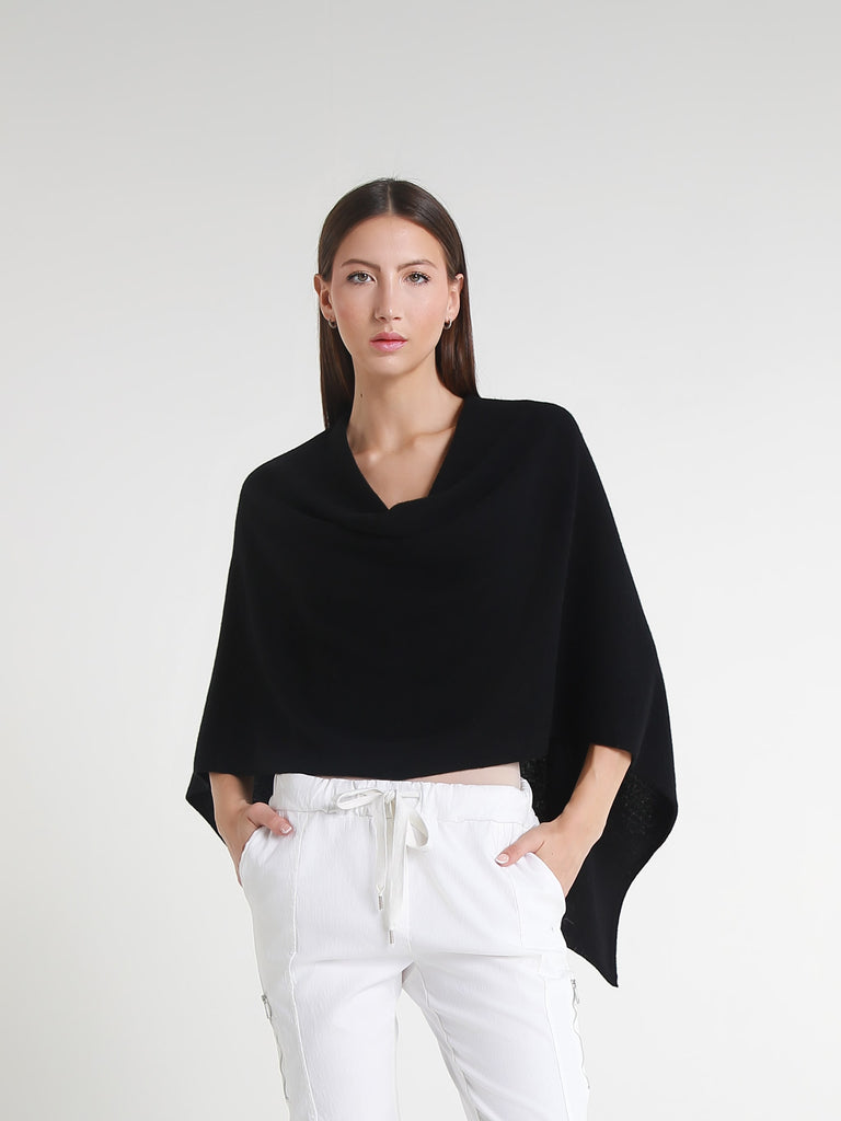 SWE06 001 Black 100% Italian Crafted Cashmere Ruana