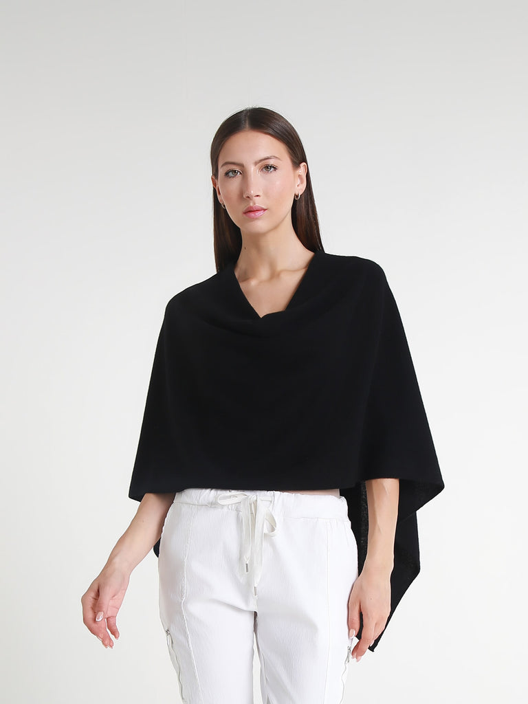 SWE06 001 Black 100% Italian Crafted Cashmere Ruana