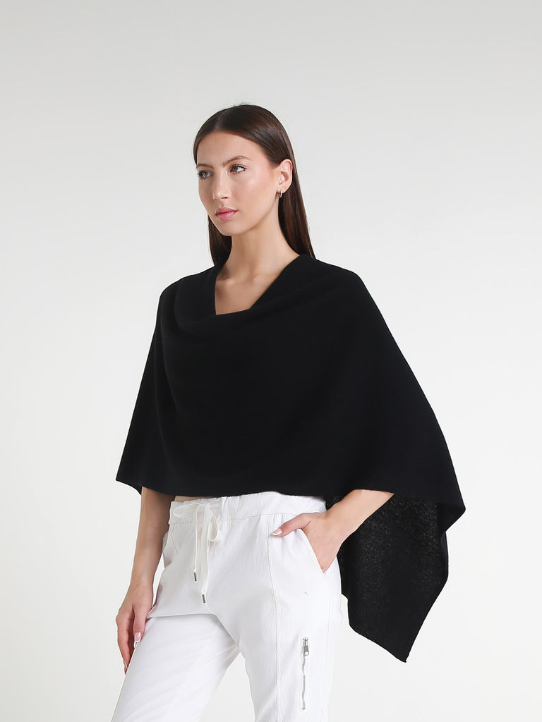 SWE06 001 Black 100% Italian Crafted Cashmere Ruana