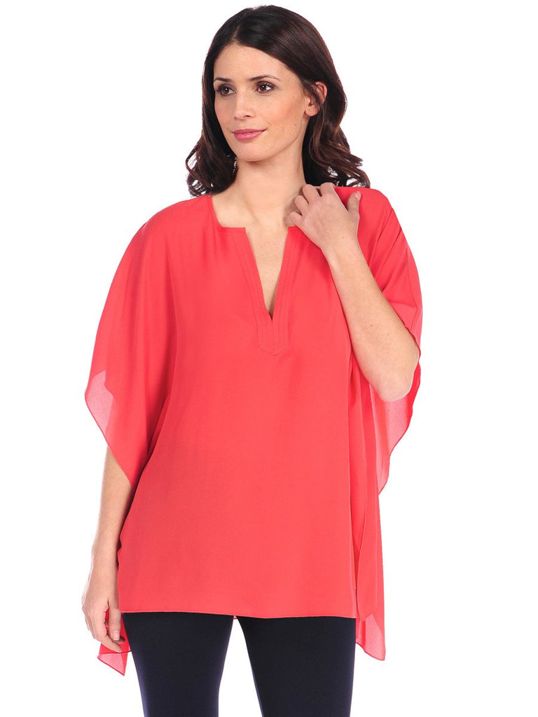 SHIW26-810 Coral Jackie V-Neck Poncho