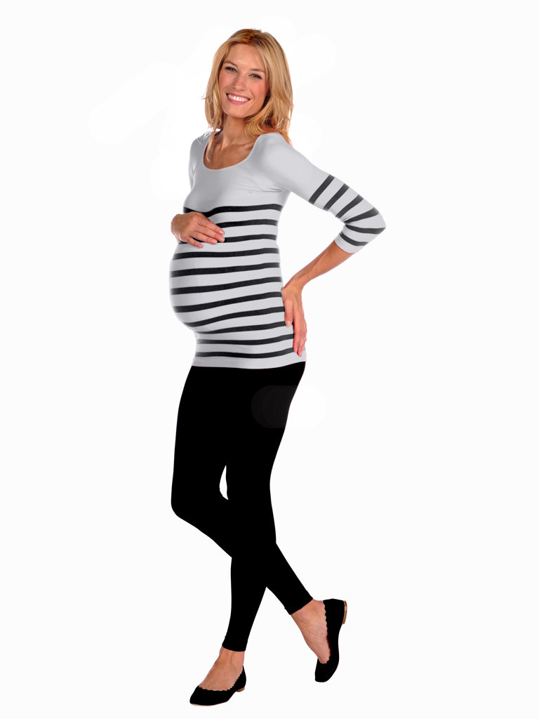 502Q-207 White/Black Nautical Stripe Maternity