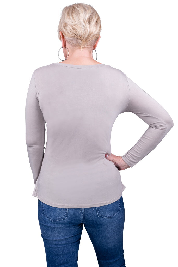 BLS137-210 Taupe Everly Viscose Sheen Top