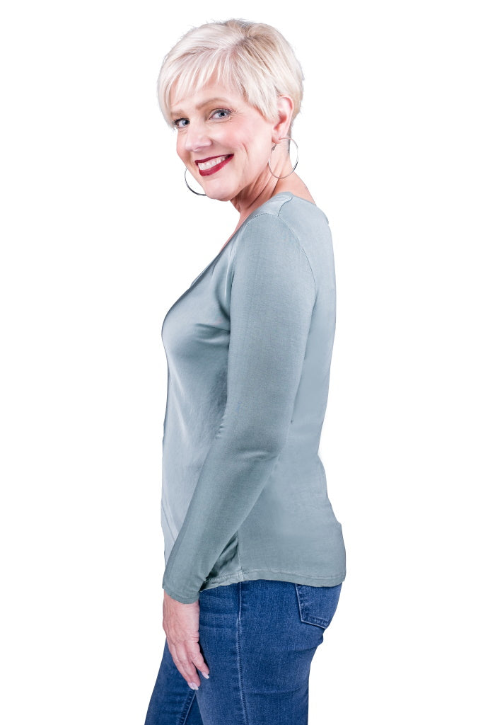 BLS137-303 Army Everly Viscose Sheen Top