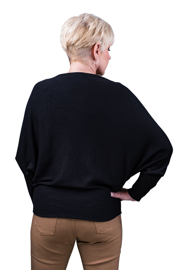 BLS413-001 Black Mylah Long Sleeve Batwing Sweater