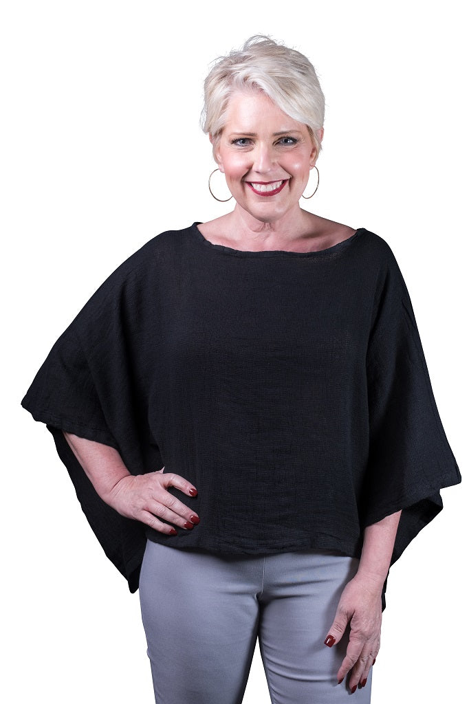BQ147-001 Black Brittany 3/4 Sleeve Butterfly Top