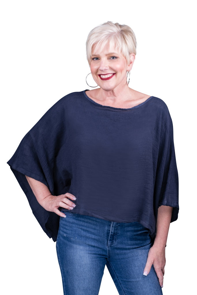 BQ147-409 Navy Brittany 3/4 Sleeve Butterfly Top