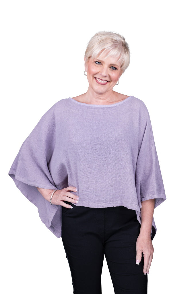 BQ147-535 Lilac Enzyme Brittany 3/4 Sleeve Butterfly Top