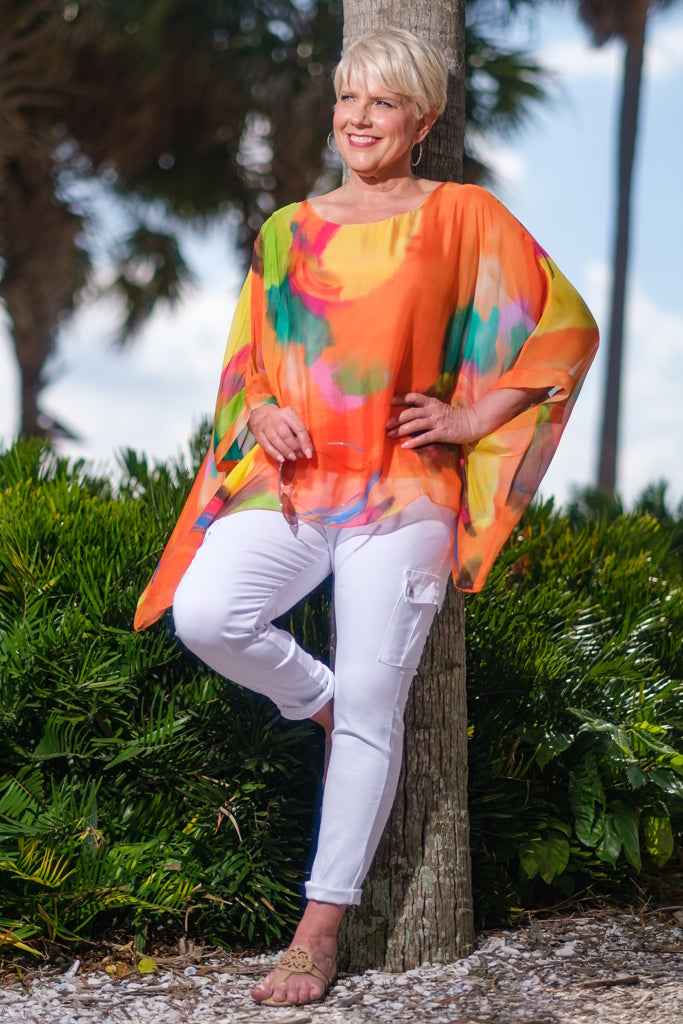 BQ201U-802 Tangerine Sofia Sunrise Silk Kaftan