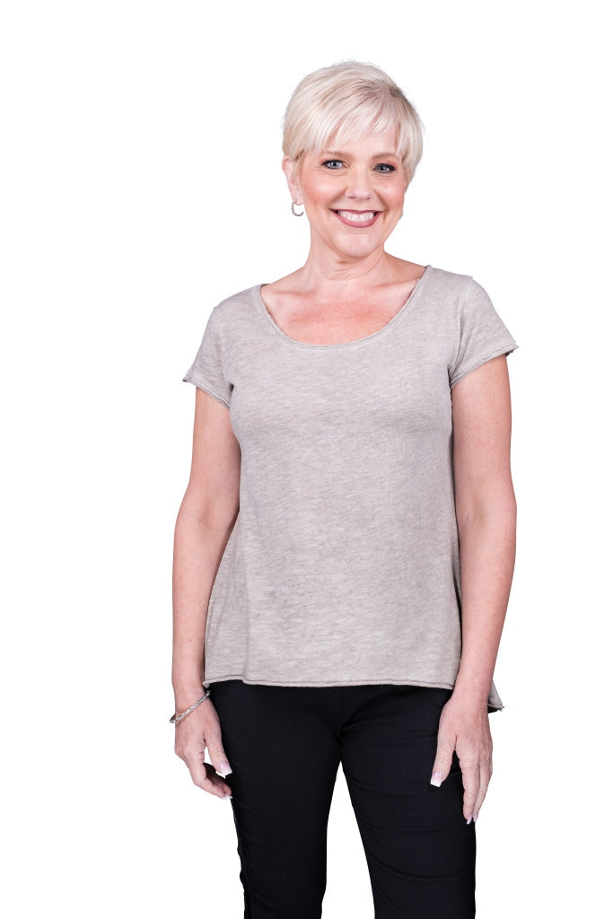 BSS126-241 Taupe Enzyme Opal Short Sleeve Hi Lo Crew Neck Tee