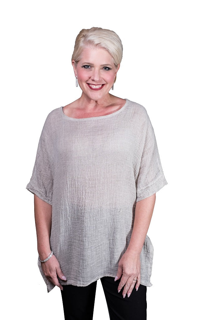 BSS137-247 Taupe Enzyme Oaklyn SS Crinkle Linen Top