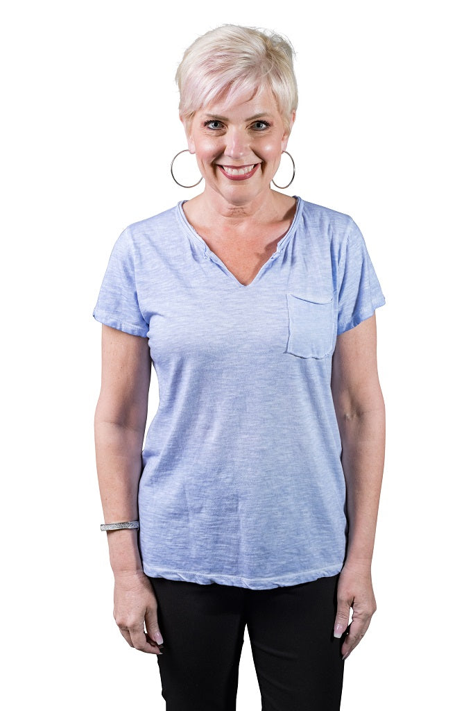 BSS165-484 Periwinkle Enzyme Florence V-Neck Frocket Tee