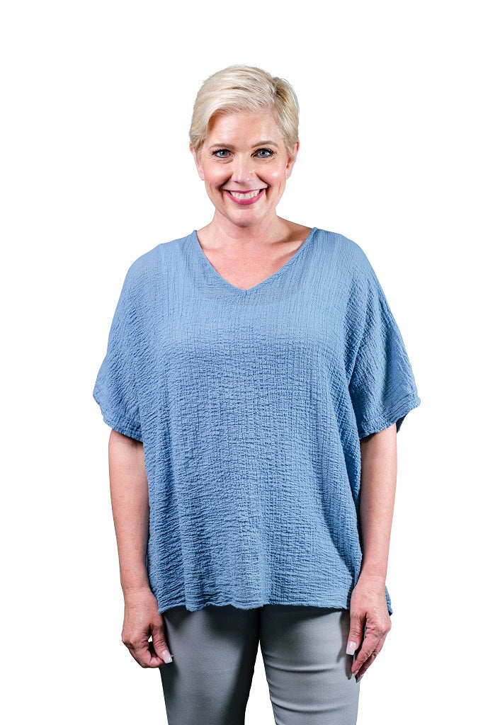 BSS175-427 Jeans Portia Crinkle Cotton V-Neck Top