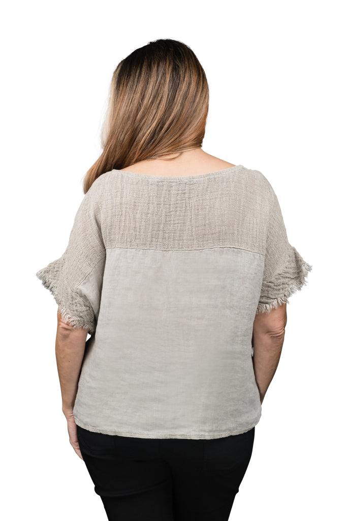 BSS183-241 Taupe Enzyme Candi Frayed Mixed Media Top