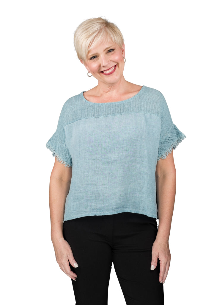 BSS183-326 Lake Enzyme Candi Frayed Mixed Media Top