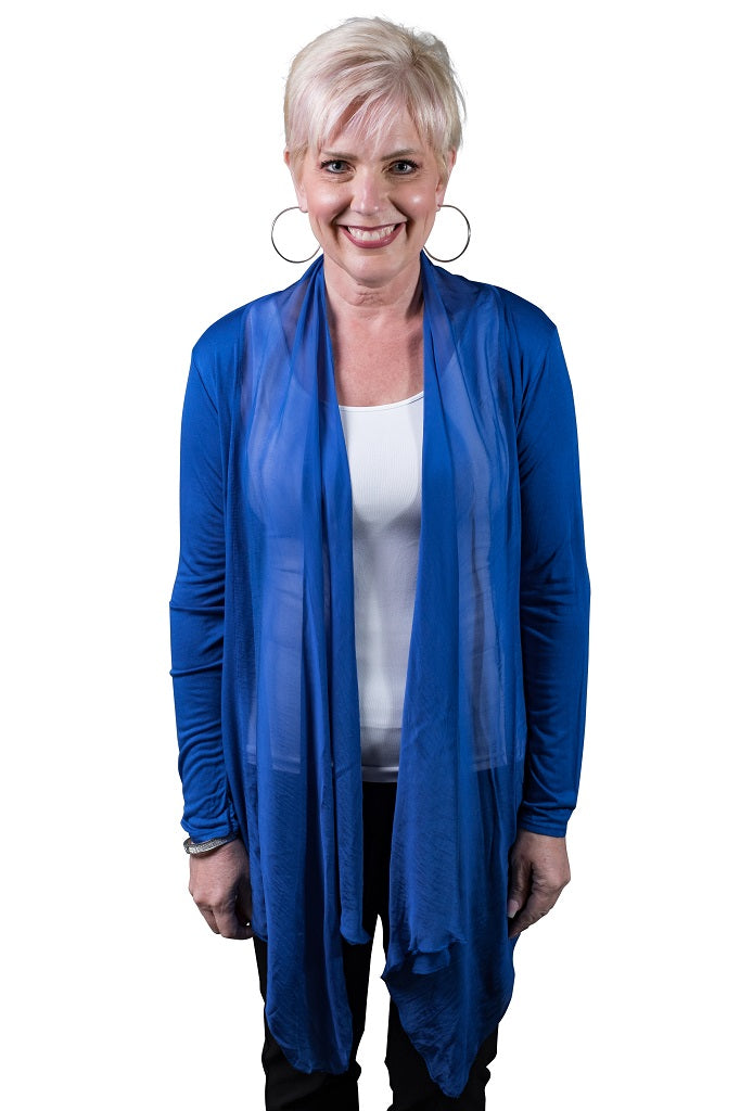 CLS201-407 Royal Blue Carla Long Sleeve Open Cardi with Silk Trim