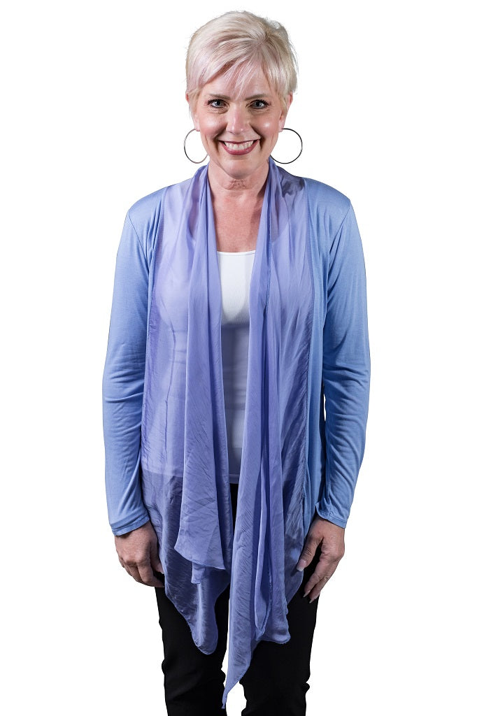 CLS201-437 Periwinkle Carla Long Sleeve Open Cardi with Silk Trim