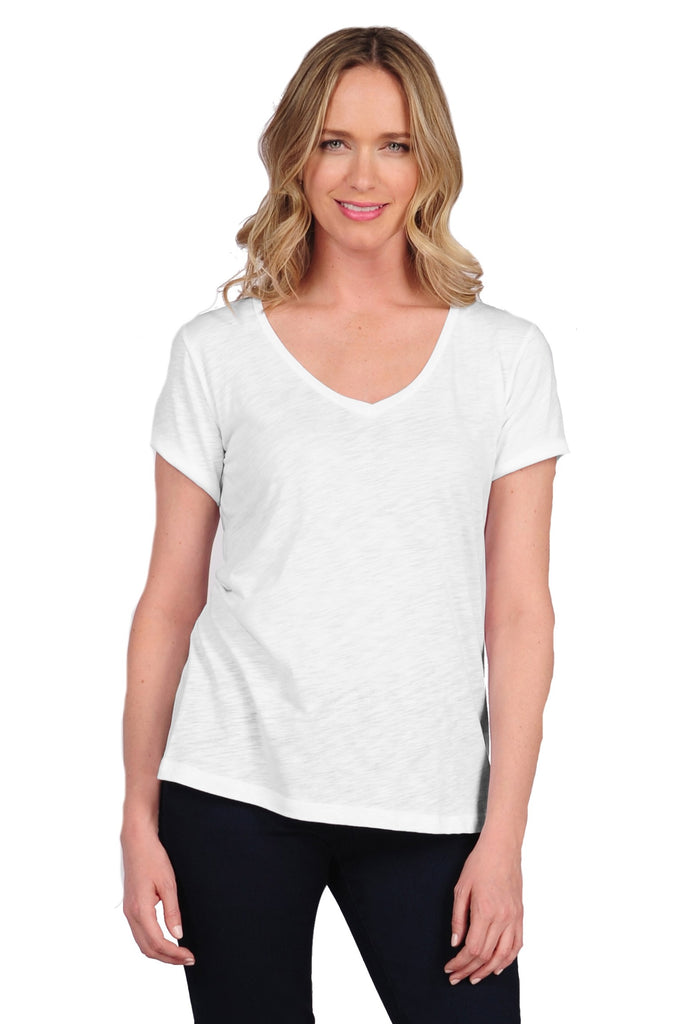 CSTEE01-100 White Gwen Relaxed Fit V-Neck Tee
