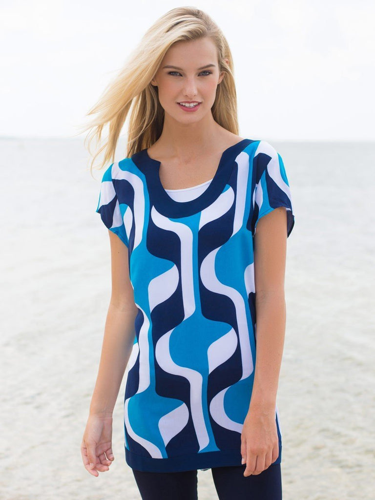 CSTUN02-467 Pucci Marine Navy/White Grace Cap Sleeve Tunic